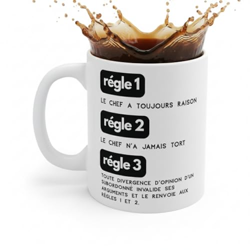 Générique Tasse Chef Humoristique en Céramique, Mug Règles du Chef, 325 ml, Cadeau Original pour Manager, Patron, Cuisinier, Bureau (le chef)