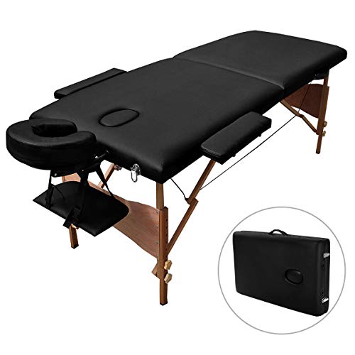 Preisvergleich Produktbild COSTWAY Massageliege Therapieliege, Kosmetikliege klappbar, Massagebank 185cm, Schwedische Massage inkl. Tragetasche, Massagetisch Blastbar bis 220 kg (Schwarz)