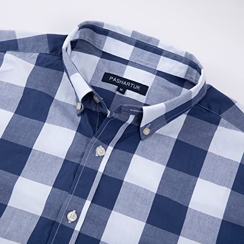 Pashartuk Cotton Regular Fit Mens Long Sleeve And Short Sleeve Shirts Button Down Shirts For Men(Large, Navy White 095) #TOP2