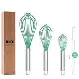 OYV Teal Silicone Whisk, Professional Silicone Whisks For Cooking Non Scratch, Stainless Steel & Silicone Wisk,Plastic Rubber Whisk Tool for Nonstick Cookware Pans, Silicon Wisks Set of 3, Aqua