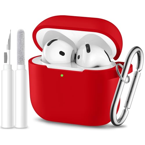 Dgege for Airpods 4th Generation Case Cover(2024),Soft Silicone Protective Case for AirPods 4 Case with Keychain & Care Accessory,Compatible with Apple Airpods 4 for Women,Men（Red）