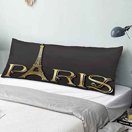 Paris Body Pillow Cover Eiffel Tower Paris Theme Decor Cushion Long Pillowcase with Zipper Decorative Bedding Pillow Cases Rustic Pillow Covers for Couch,Sofa,Bedroom,Home Gifts 20"x54",Black Golden