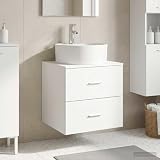 Tonture Lavabo da parete bianco in legno 49,5 x 44,5 x 65 cm con vano portaoggetti e cassetti, lavabo incluso, mobile da bagno moderno per bagno, montaggio a parete
