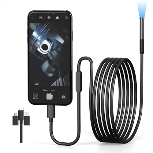 Endoscope Camera with Light, 9.8ft IP67 Waterproof Borescope Inspection Camera with 6 LED Lights & Semi-Rigid Snake Cable, HD Compatible with Android/iOS, Plumbing Pipe Inspection, Tools for Men