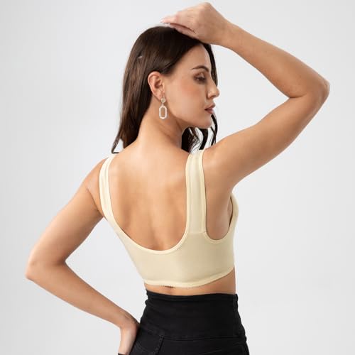 Image of Womens Daisy Bra Front Closure Sports Bras Beauty Back Full Coverage Comfor Easy Close Bra Front Buckle Corset Beige