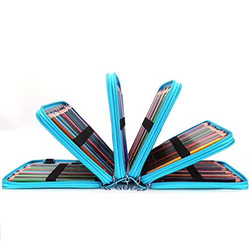 Image of Vomgomfom 252 Slots Pencil Case 5-Layer PU Leather, Handle, Solid Green