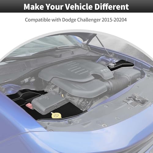 Image of CheroCar 3PCS Hood Engine Bay Cover Trim Kit for 2015-2026 Dodge Challenger,Interior Engine Bay Dress Up Kit,Coolant Windshield Washer Fluid Cover & Wire Dust Cover(Carbon Fiber Grain)