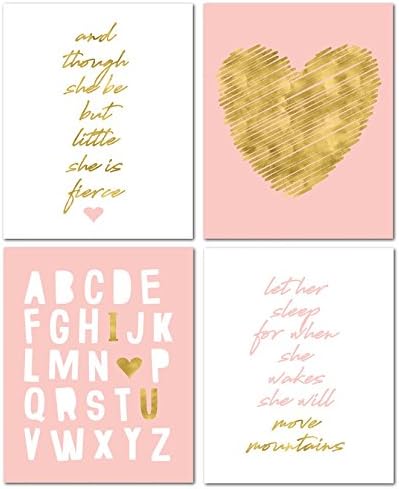 8" x10" Gold Heart Nursery Prints for Baby Girl & Children Room Decor & Decorations Perfect for Baby Shower Gift Ideas