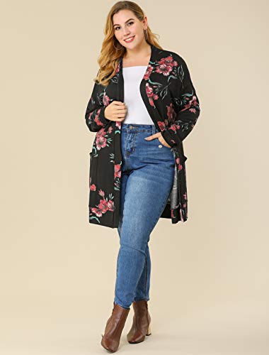 Image of Agnes Orinda Women's Plus Size Lightweight Cardigan Casual Soft Long Sleeve Floral Knit Cardigans with Pockets