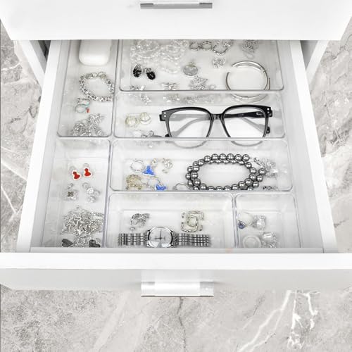 Image of Manalete 65 Pcs Clear Plastic Drawer Organizer, Makeup & Vanity Organizer