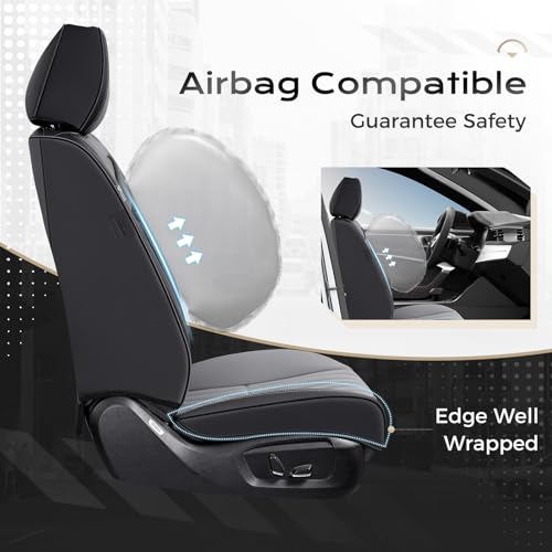 Image of Coverado Car Seat Covers Front Seats, Seat Covers for Cars, Car Seat Protector, 2-Pack Car Seat Cushion Nappa Leather, Waterproof Seat Covers Carseat Cover Universal Fit for Most Cars(Black&Gray)