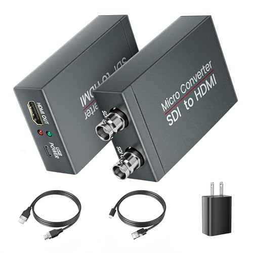 SDI to HDMI Converter with SDI Loop Out, 3G-SDI/HD-SDI/SD-SDI to HDMI Adapter Video Audio Converter with 4ft HDMI Cable, Support Auto Format Detection, Audio De-embedder for SDI Camera, Monitor (Grey)