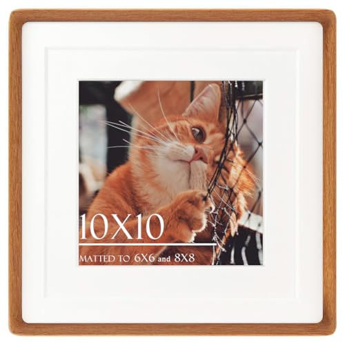 Husteria 10x10 Solid Teak Picture Frame, Matted for 6x6/8x8 Photos