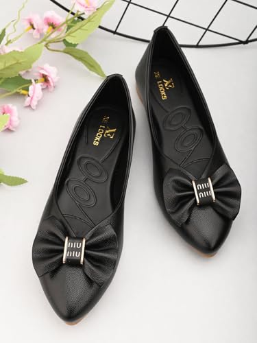 Image of XE Looks Stylish Ballerinas with Gold Bow Accent - Comfortable, Versatile, and Ideal for Elevating Your Everyday Outfits for Girls & Womens