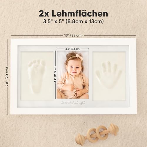 Keababies Baby Handabdruck Und Fußabdruck Set - Ton Handabdruck Andenken Rahmen, Neugeborenen Kinderzimmer Bilderrahmen fur Mädchen und Junge, Personalisierte Geschenke Baby fur Neue Mom(Alpine White)