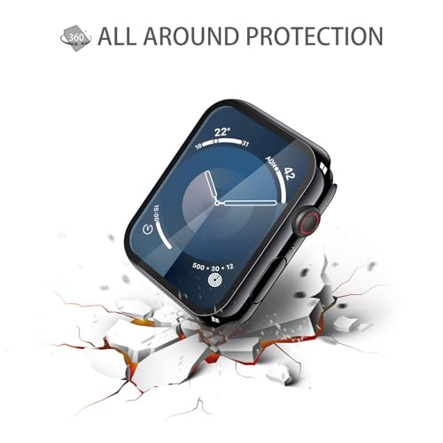 Image of Misxi 2 Pack Tempered Glass Case Compatible for Apple Watch Series 9 Series 8 Series 7 45mm, Hard PC Screen Protector Overall Protection Scratch-Resistant Cover for iWatch, 1 Jet Black + 1 Transparent