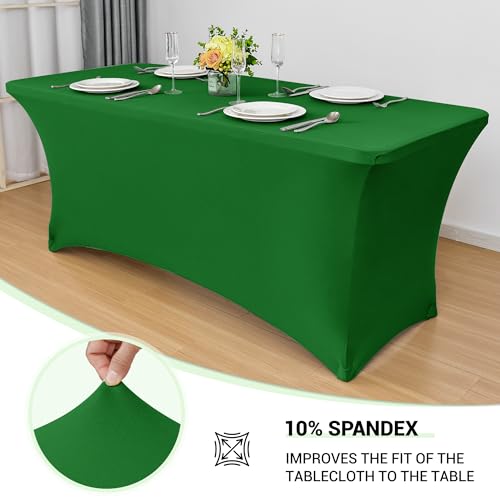 Obstal 6ft Stretch Spandex Table Cover for Standard Folding Tables - Universal Rectangular Fitted Tablecloth Protector for Wedding, Banquet and Party, 72L x 30W x 30H Inches, Emerald Green, 2pc by Obstal - Image 2