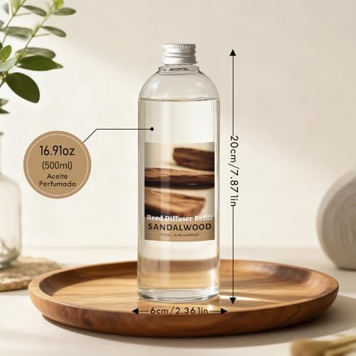 Scent-Hi Repuesto Difusor, Difusores Aromáticos, Sándalo Aceite Perfumado, 500ml 6 Palos Difusores Difusor Perfumado, Ambientador para Dormitorio, Baño Oficina Decoración de Hogar - imagen 3