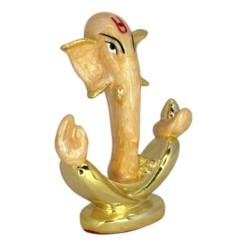 Image of Pearl Orange Anchor Ganesha | Divine Ganpati Bappa Idol for Car Dashboard, Office & Home Temple |Lord Gajanana Pearl Orange Ganesha Murti for Prosperity & Success | Height 3.3 Inch