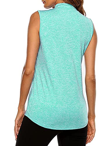 Tanst Sky Women's Workout Tops, Sleeveless Muscle Tank For Women Moisture Wicking Quarter Zip Stretchable Banded Running Shirts Solid Color Stylish Tennis Golf Yoga Blouses Green Large #TOP1