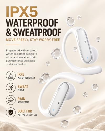 Image of D300 OWS Open Ear Wireless Earbuds with BT v6.0, ENC Mic for Calling, 50hr Playtime with Type C Fast Charging, Low Latency Gaming, Ideal for Running, Cycling and Gym, Dust & Waterproof. White