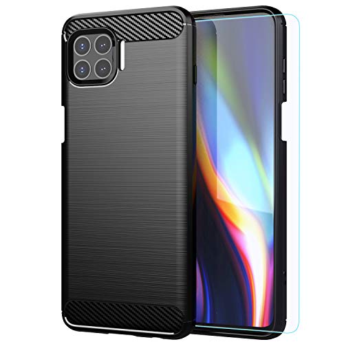 M MAIKEZI for Motorola Moto One 5G Case with HD Screen Protector, Soft TPU Slim Non-Slip Protective Phone Case Cover (Black Brushed TPU)