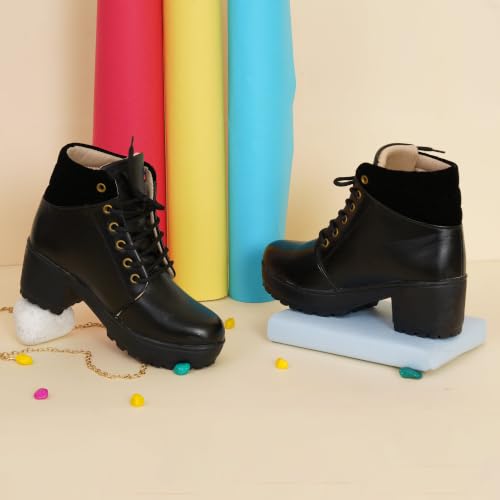 Image of XE Looks 100% Vegan Leather Women's Ankle Boots | Stylish & Trendy Lace-Up Design with Heel | Durable Leather Upper & Cozy Lining | Trendy & Stylish Boots For Girls & Women
