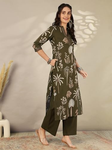 Image of GULMOHAR JAIPUR Women's Rayon Calf Length Printed Straight Kurta Bottom Set