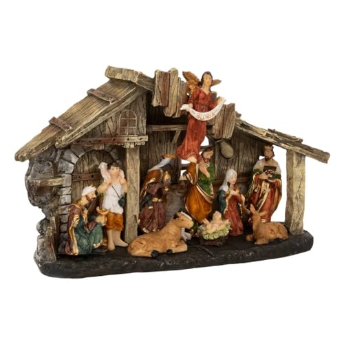 Feeric Lights et Christmas - Crèche de noël Lumineuse avec santons 11 santons résine h18cm