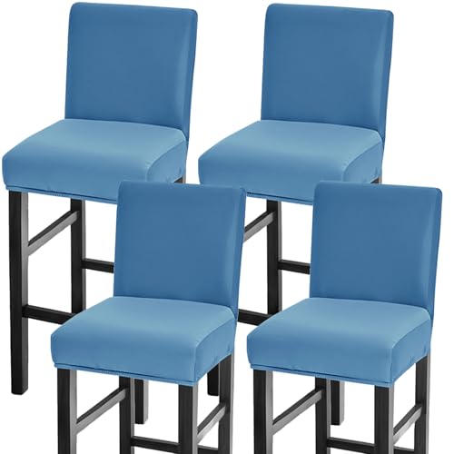 Image of Bar Stool Covers Counter Chair Slipcovers Set of 4,Blue | Stretch Barstool Seat Covers,Washable Removable Pub Tall Stool Slipcover,Bar Chair Cover for Kitchen Dining Room Cafe