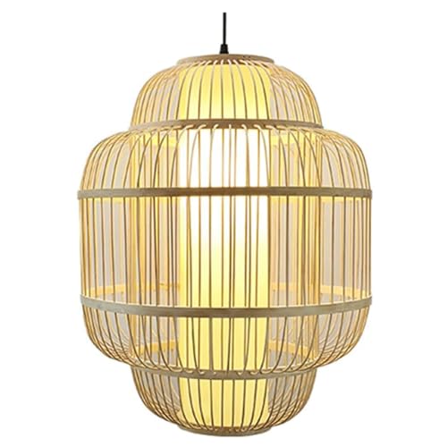 Lampe suspendue en bambou tisse multicouche de style antique pour eclairage de chambre