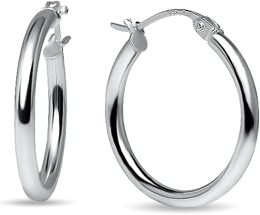925 Sterling Silver Hoop Earrings for Women, Round-tube Design, Shiny Polish Finish with Click-Top Closure, Tarnish and Nickel Free, Various Sizes