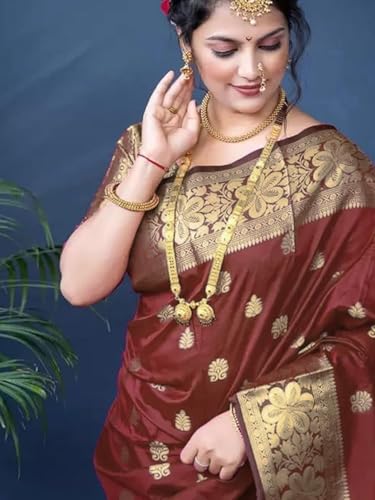 Image of Women's Kanjivaram Silk Saree with Blouse Piece, Banarasi Style,