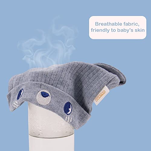 DOKMA Organic Cotton Toddler Hat Set 3 Cute Animal Ears Design, Beanies for Baby Boys and Girls 0-6 Months Light Gray & Blue4