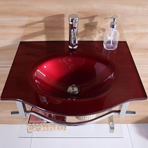 Conjunto De Tocador Moderno Para Baño Con Lavabo De Vidrio Templado Y Grifo De Agua Fría/Caliente, Diseño Que Ahorra Espacio Para Baños Pequeños, Muebles Para El Hogar Elegantes Y Funcionales, Rosso8