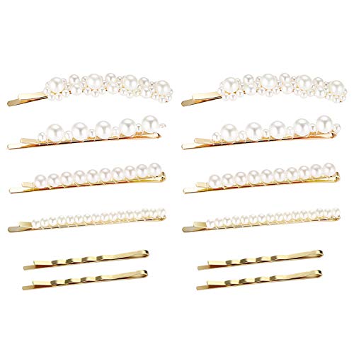 Pearl Hair Pins for Women Girls, Funtopia 12pcs Fashion Sweet Artificial Pearl Hair Clips Bobby Pins Decorative Hair Accessories for Wedding, Party and Daily Wearing