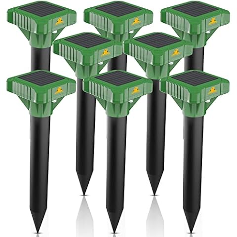 Mole Repellent Solar Powered Groundhog Repeller Snake Deterrent Vibration Stakes Outdoor Repel Vole Gopher Armadillo for Yard Lawns 8 Pack Cover