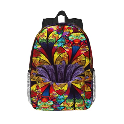 Sac à dos de randonnée université et gym léger avec imprimé vitraux de fleurs