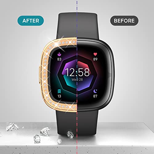 [12Pack] RICHONE Compatible with Fitbit Versa 4/Sense 2 Case with Screen Protector, Sparkly Rhinestones Soft TPU Full Protective Case Bling Crystal Diamond Watch Cover Frame Bumper, for Women Men - Thumbnail 3
