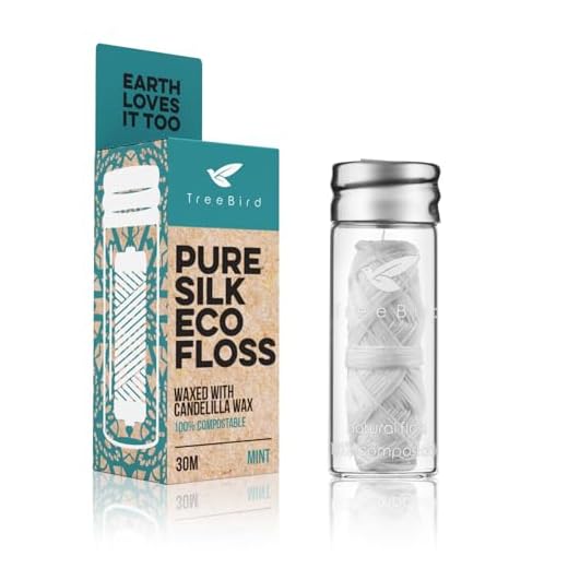 Biodegradable Dental Floss with a Refillable Glass Holder | Naturally Waxed with Candelilla Wax | 100% Compostable | 33yds/30m Natural Silk Spool | Eco-Friendly Zero Waste Oral Care | Mint Flavored