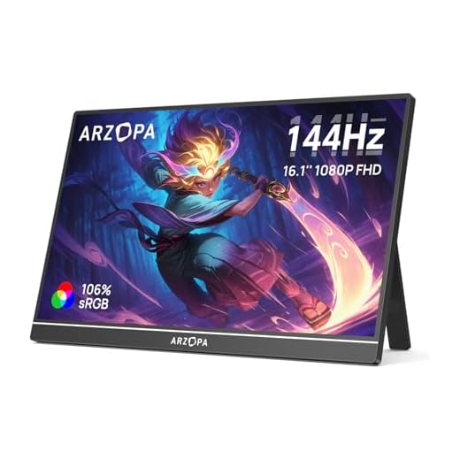 ARZOPA 16.1'' 144Hz Monitor Portátil con Kickstand, 100% sRGB 1920×1080P FHD HDR 144HZ Gaming Monitor, Ultra Delgado - Protección Ocular-Segunda Pantalla Externa para Laptop/PC/Mac/PS3/4/5/Xbox - Z1FC
