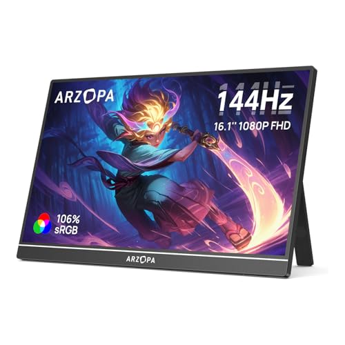 ARZOPA Écrans Portable 16,1' 144 Hz avec béquille, 106% sRGB 1920 × 1080P FHD HDR 144 Hz, Ultra Fin-Protection des Yeux-Deuxième écran Externe pour Ordinateur portable/PC/Mac/PS3/4/5/Xbox -Z1FC