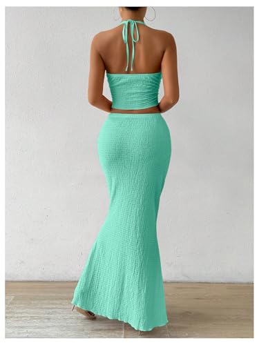 Image of SOLY HUX Women's Two Piece Outfits Twist Front Halter Cami Tops and Skirt Summer Set