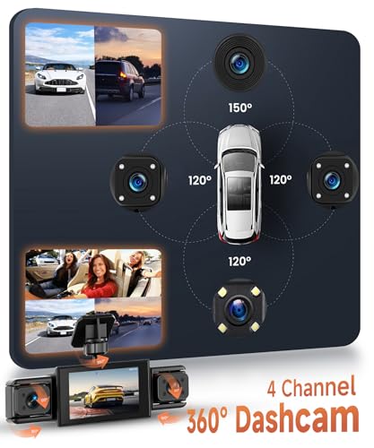 Rimoody 4 Canales Dashcam para Coche 360°, 4 1080P Delantera y Trasera Izquierda Derecha, 3 Pulgadas IPS Dash CAM 1080P con Visión Nocturna IR/Vídeo en Bucle/24H Monitor/Asistencia de Estacionamiento - imagen 2