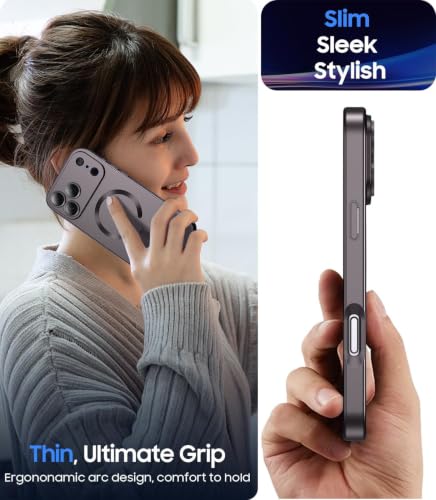 Image of DIZORO Magnetic Case for (iPhone 17 Pro) Case [Compatible with MagSafe][Built-in Camera Lens Protector] Slim Soft Silicone Bumper Shockproof Metallic Luster Back Cover Phone Case (Coffee)