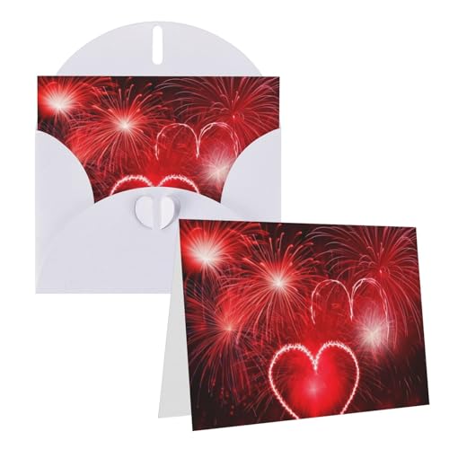 FHEDVBN 赤い花火グリーティングカードセット ブランクカード 4x6インチ バースデーカード ウェディングカード お見舞いカード サンキューカード 封筒付きメモカード あらゆる機会に