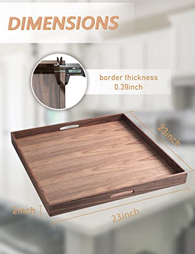 Existing 23X23 Inch Tray For Ottoman, Serving Tray With Handles, Square Walnut Platter Decorative Wooden Tray For Breakfast In Bed, Lunch, Dinner, Living Room, Tea, Coffee Table, Party (Brown) #TOP1