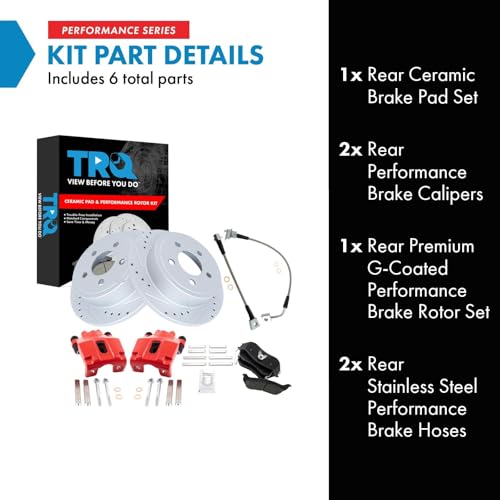 Image of TRQ Performance Rear Brake Pad and Rotor Set Ceramic Slotted Drilled G