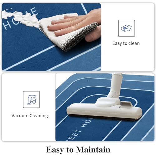 Image of Amazon Brand - Solimo Silicone Kitchen & Bath Mat (Pack of 2) | Navy Blue | Anti-Fatigue Comfort Foam | Waterproof & Anti-Slip | 60 x 40 cm & 40 x 120 cm| Quick-Dry & Easy Clean