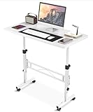 Small Standing Desk Adjustable Height, Mobile Stand Up Desk with Wheels, 32 Inch Portable Rolling Desks for Walking Pad Treadmill White